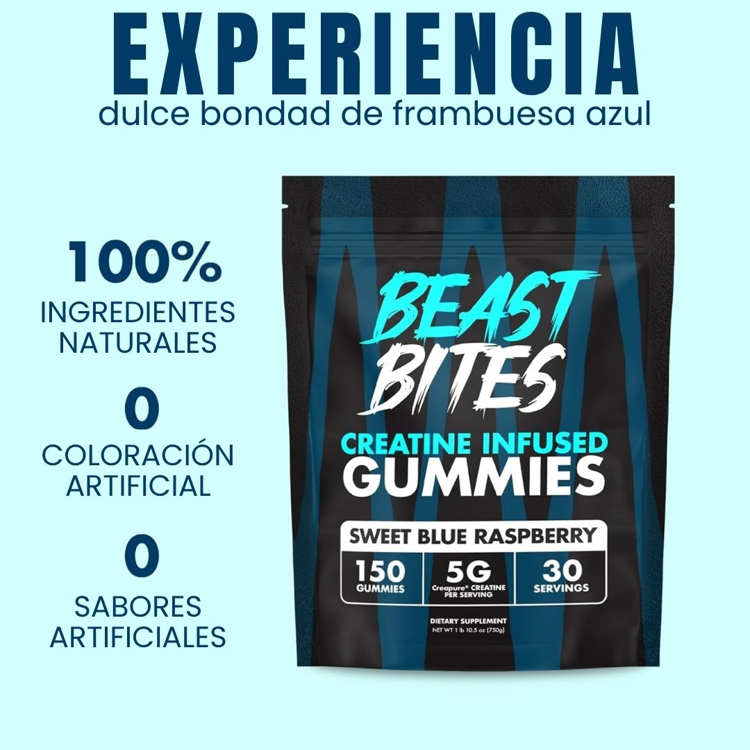 BEAST BITES® CREATINA - SABOR A FRAMBUESA AZUL - 150 GOMAS