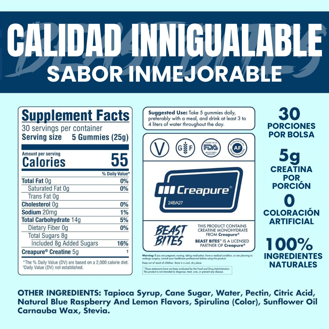 BEAST BITES® CREATINA - SABOR A FRAMBUESA AZUL - 150 GOMAS