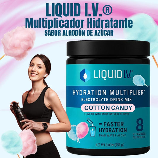 LIQUID I.V. Multiplicador Hidratante® - Mezclador De Bebida De Electrolitos - Sabor Algodón de Azúcar