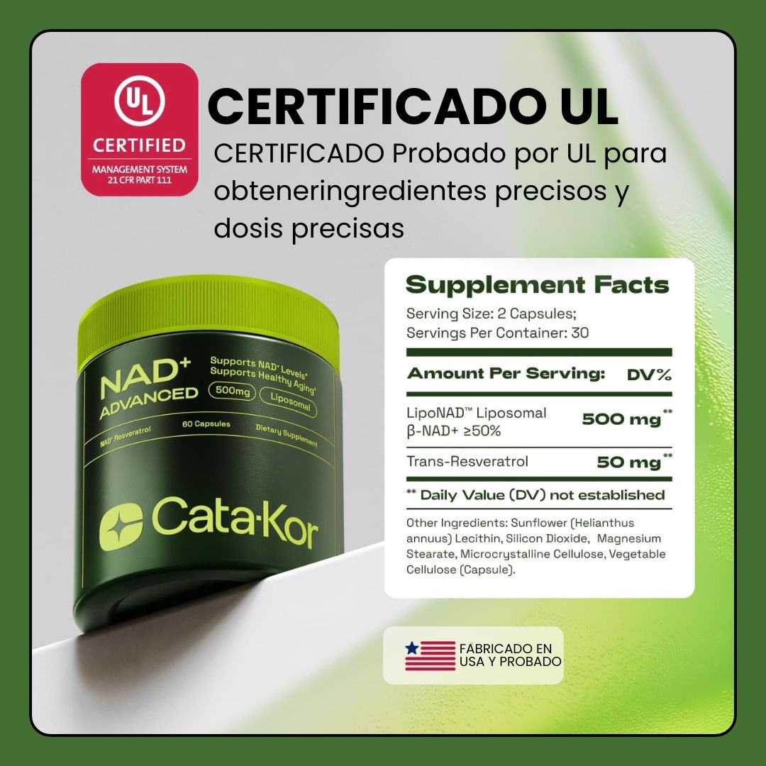 CATA-KOR® NAD+ - CON LipoNAD™ y Trans-Resveratrol-  60 CÁPSULAS