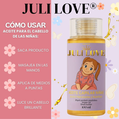 JULI LOVE® ACEITE HIDRATANTE Y NUTRITIVO PARA CABELLO DE NIÑAS no
