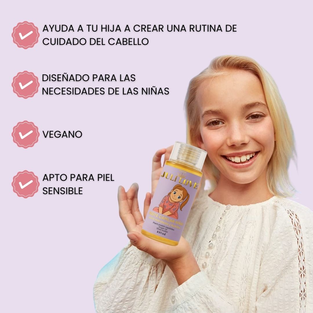 JULI LOVE® ACEITE HIDRATANTE Y NUTRITIVO PARA CABELLO DE NIÑAS no