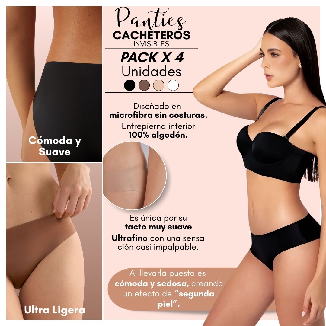 PANTIES CACHETEROS INVISIBLES X4 UNDS