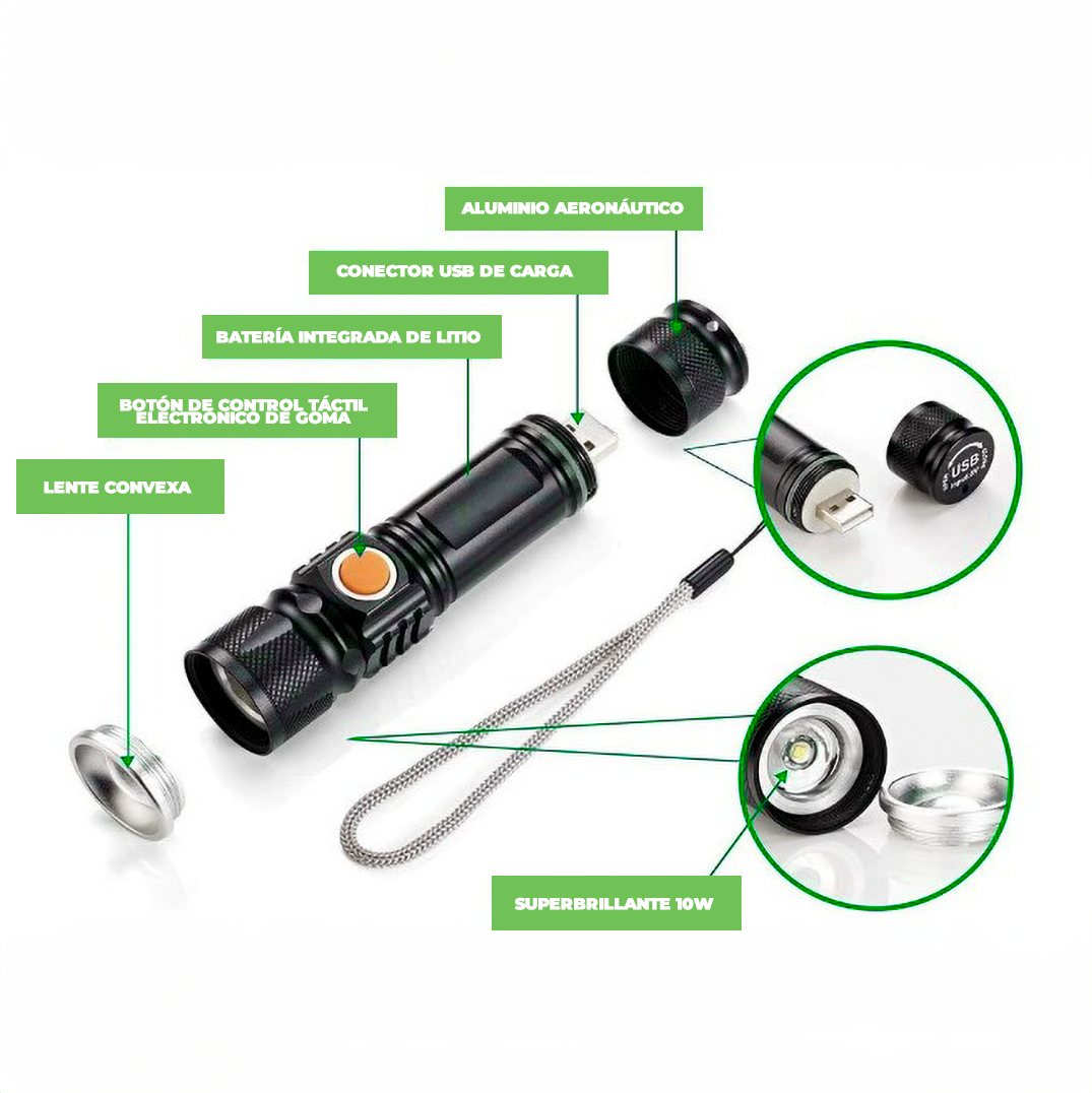 LINTERNA TÁCTICA USB RECARGABLE