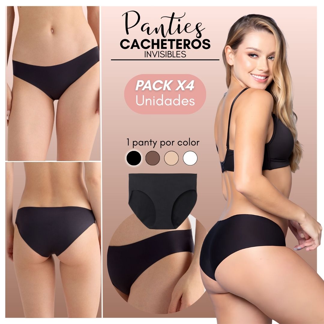 PANTIES CACHETEROS INVISIBLES X4 UNDS