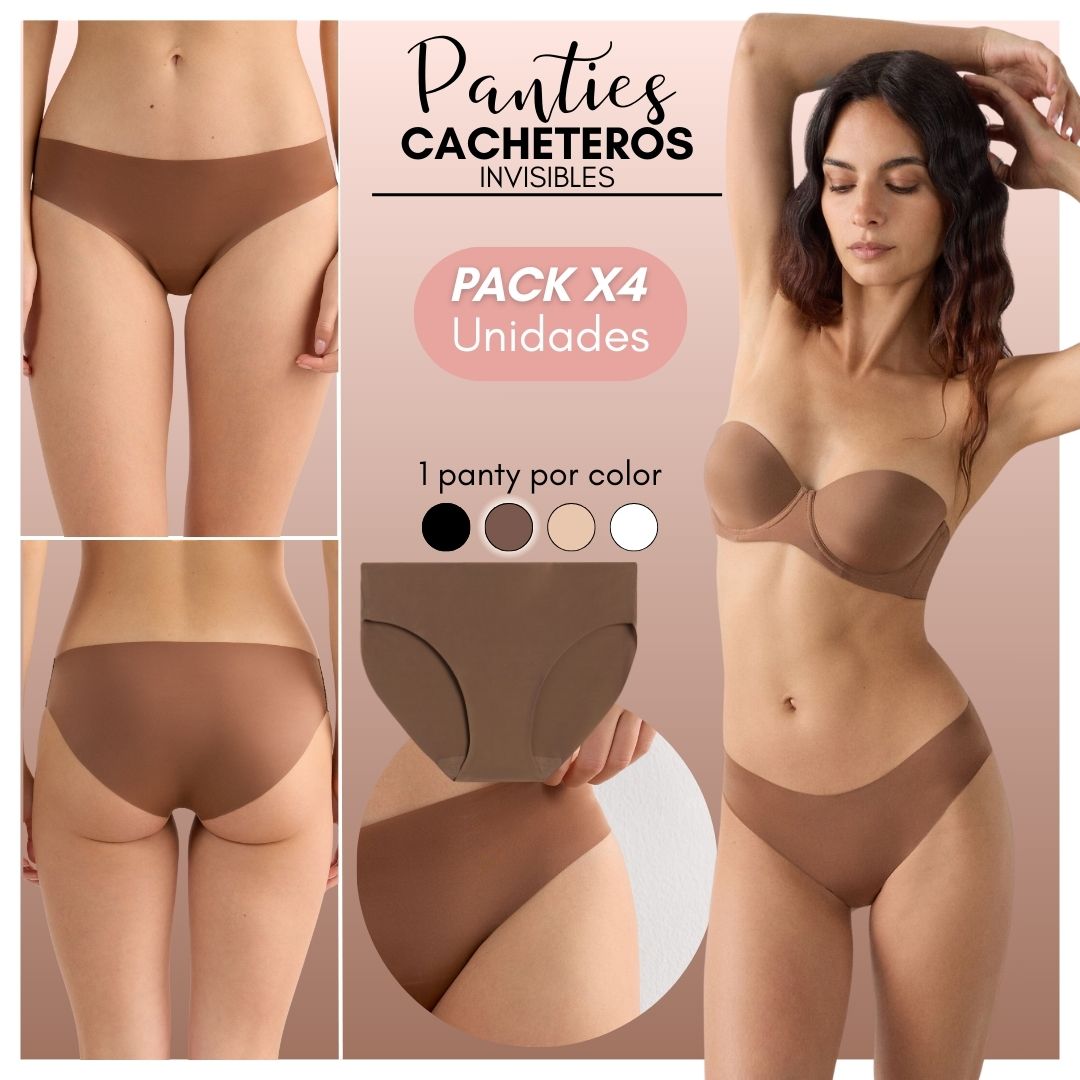 PANTIES CACHETEROS INVISIBLES X4 UNDS