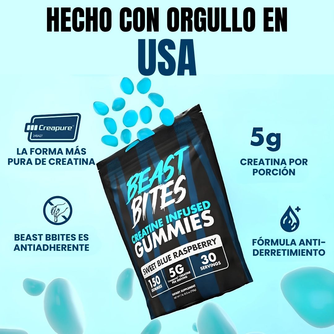 BEAST BITES® CREATINA - SABOR A FRAMBUESA AZUL - 150 GOMAS