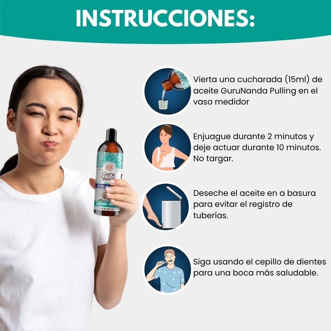GURU NANDA® ENJUAGUE BUCAL CON EXTRACTO DE ACEITE DE COCO Y MENTA