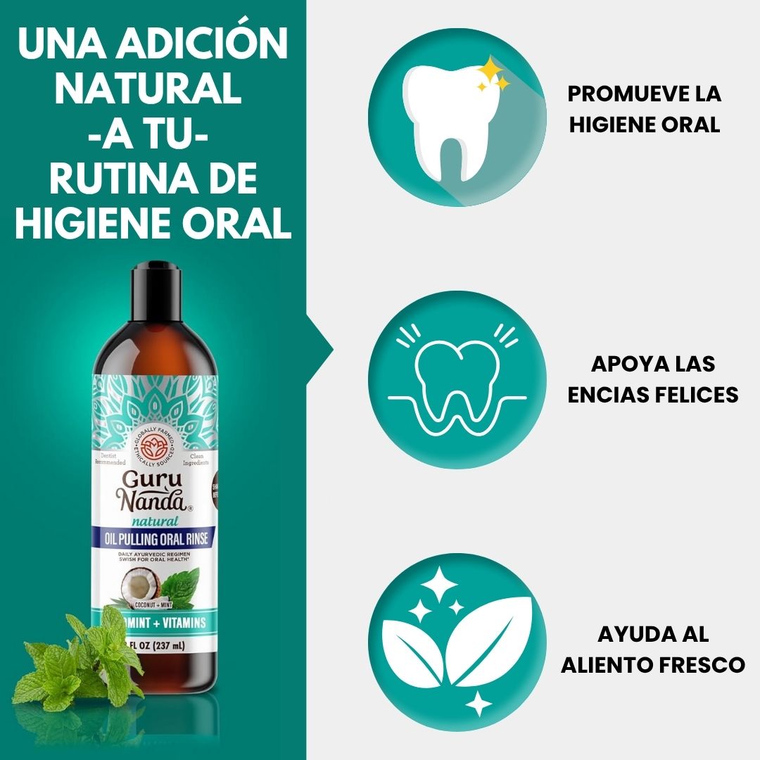 GURU NANDA® ENJUAGUE BUCAL CON EXTRACTO DE ACEITE DE COCO Y MENTA