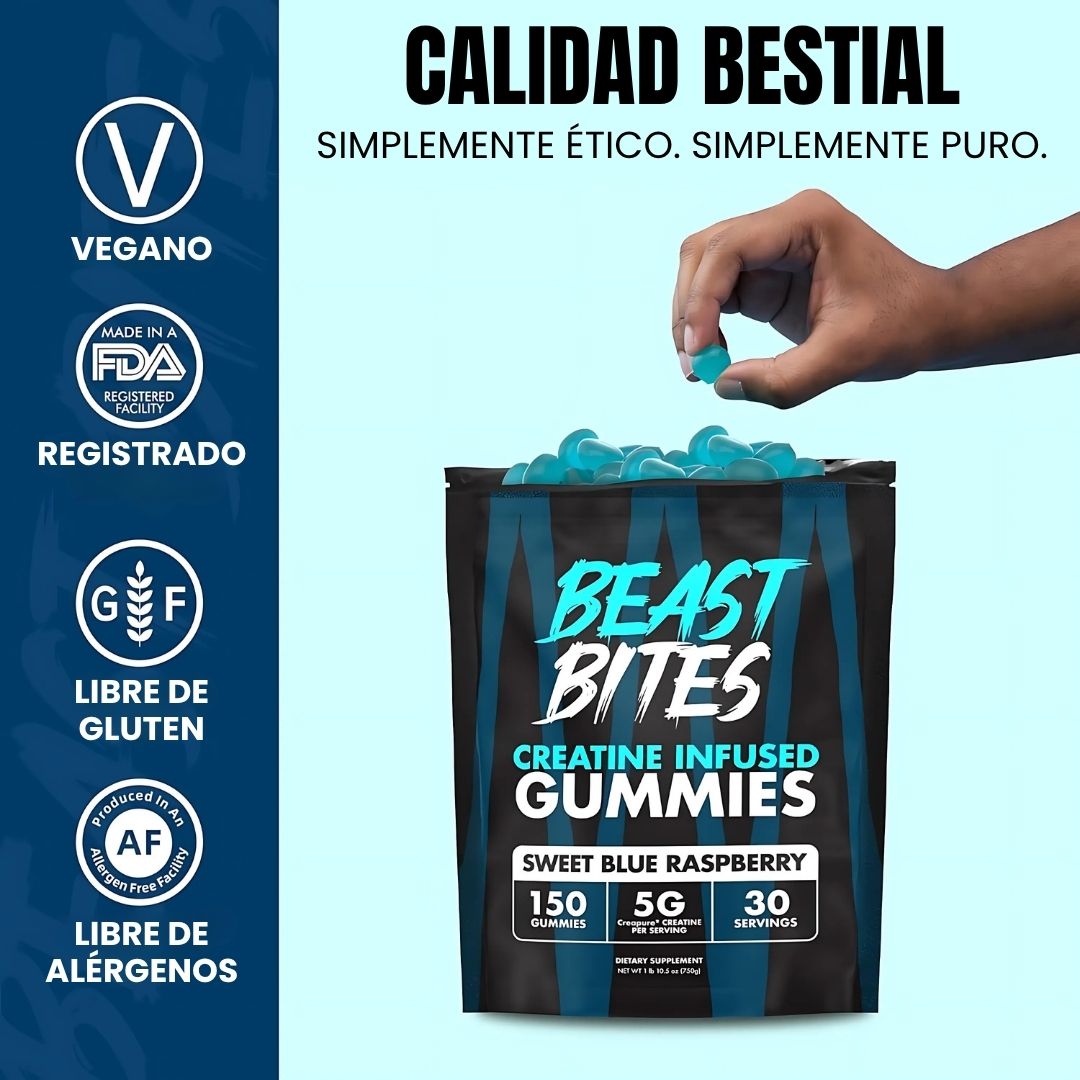 BEAST BITES® CREATINA - SABOR A FRAMBUESA AZUL - 150 GOMAS