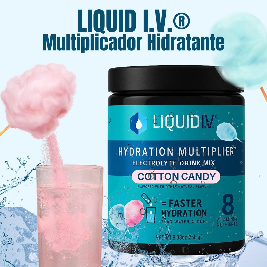 LIQUID I.V. Multiplicador Hidratante® - Mezclador De Bebida De Electrolitos - Sabor Algodón de Azúcar