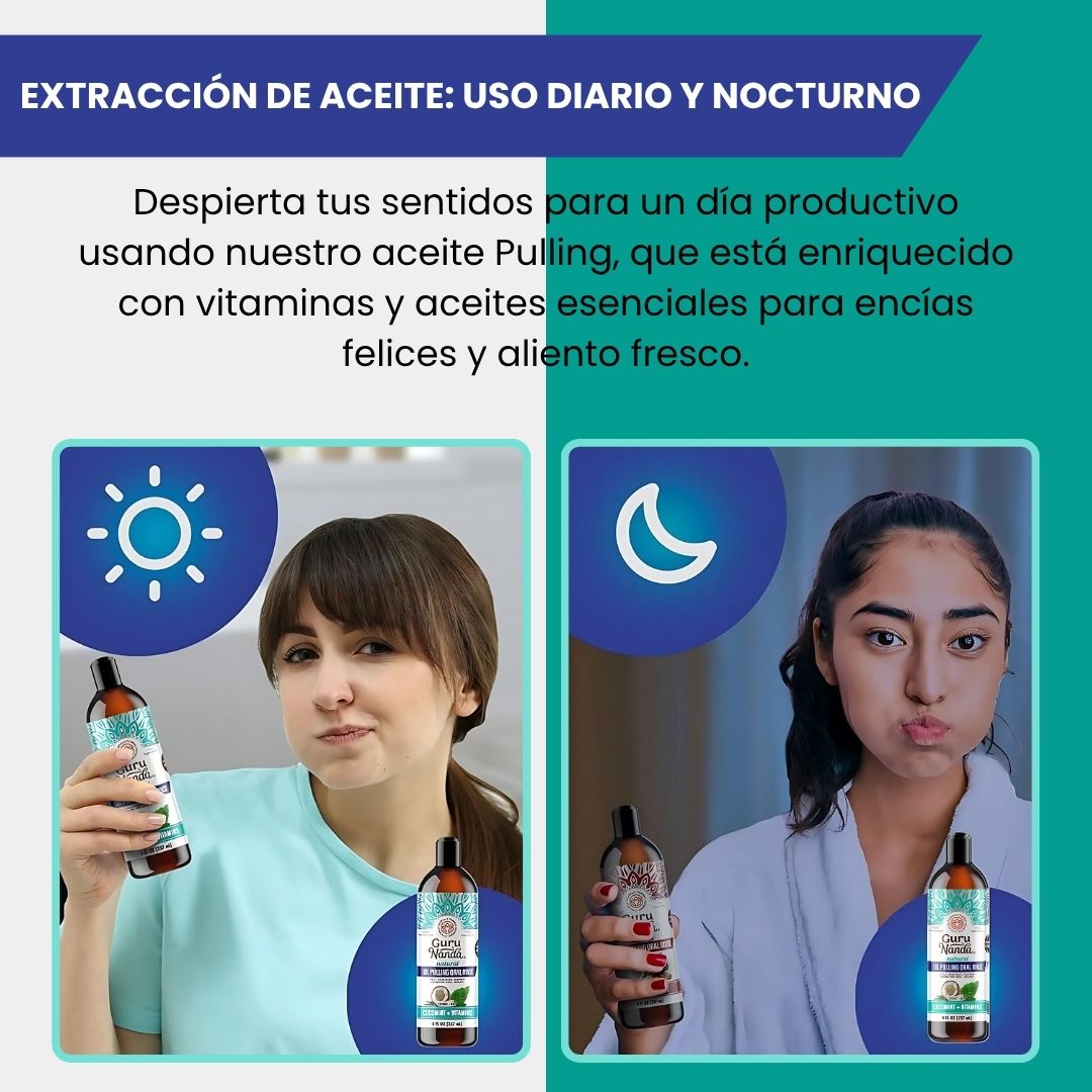 GURU NANDA® ENJUAGUE BUCAL CON EXTRACTO DE ACEITE DE COCO Y MENTA