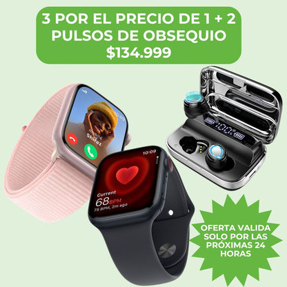 RELOJ INTELIGENTE PRO TITANIUM + AUDIFONOS F9 + 2 PULSOS DE OBSEQUIO